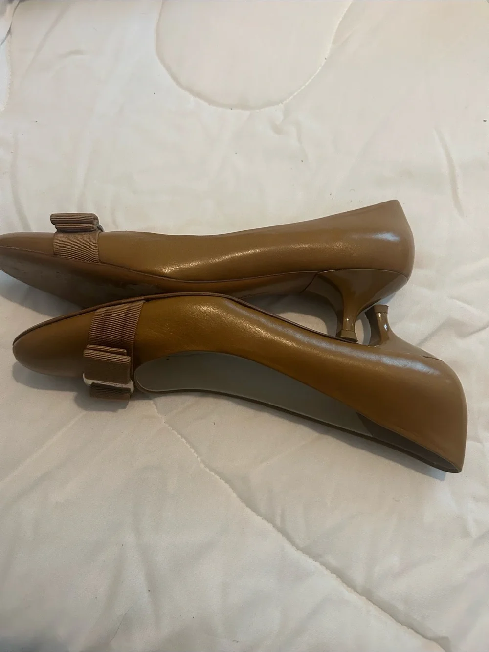 Salvatore Ferragamo Brown Leather Bow Pumps